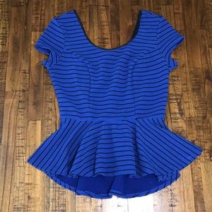 Juniors medium peplum royal blue & black stripe